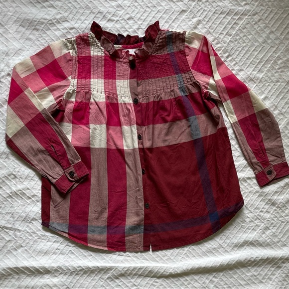 Burberry Girls Red Spring Fall Tunic Blouse Size 6y Long Sleeve Pleats